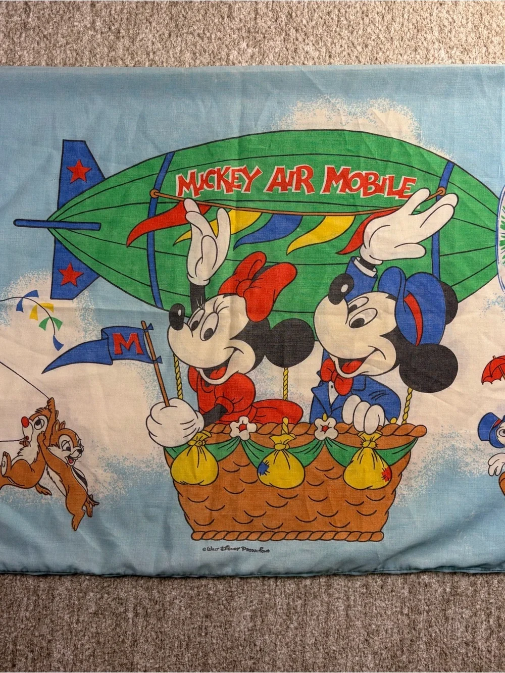 80’s Disney Light Blue Mickey & Minnie Hot-Air Mobile Pillowcase
